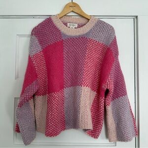 Jessica Simpson Pink Color Block Cropped Sweater Size M